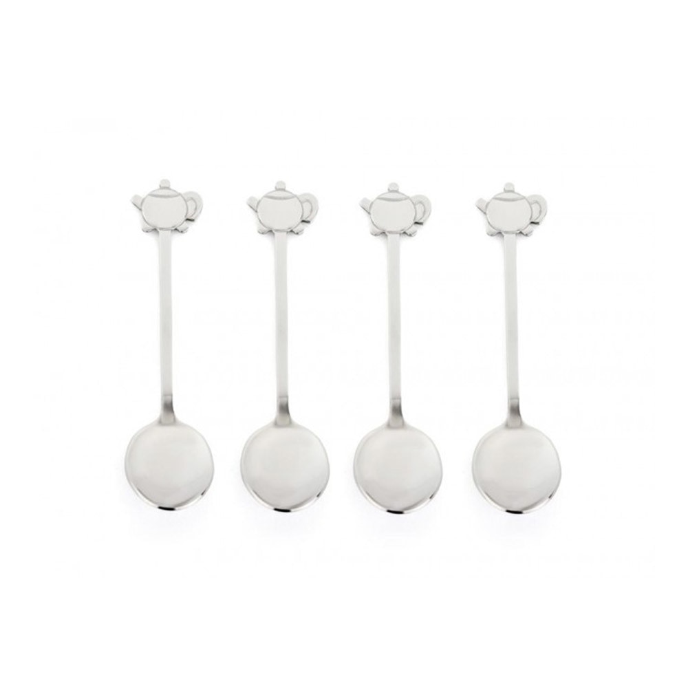 Set 4 lingurite pentru ceai Teapot, 12x28x122mm, Argintiu
