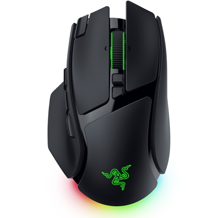 Mouse gaming wireless Razer Basilisk V4 Pro, senzor Razer Focus Pro 50K Optical Sensor Gen-3, durata de viața baterie până la 300 ore, 14 butoane customizabile, iluminare Razer Chroma RGB, negru
