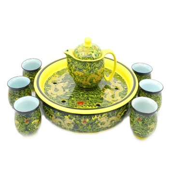 Set ceai verde cu dragoni, Jingdezhen, 6 cesti 80 ml + ceainic 300 ml + tava, portelan Set ceai verde cu dragoni, Jingdezhen, 6 cesti 80 ml + ceainic 300 ml + tava, portelan