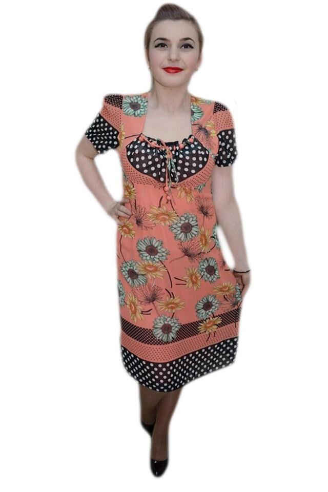 Rochie lejera de vara cu flori verzi, D&J Exclusive, Corai
