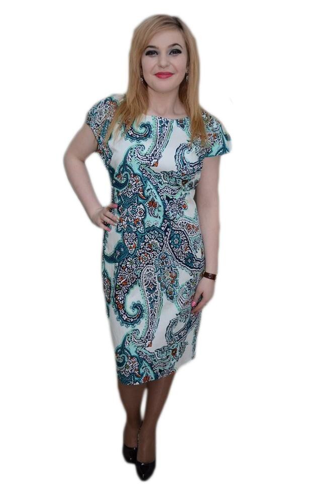 Rochie cu design abstract, maneci scurte, D&J Exclusive, Alb