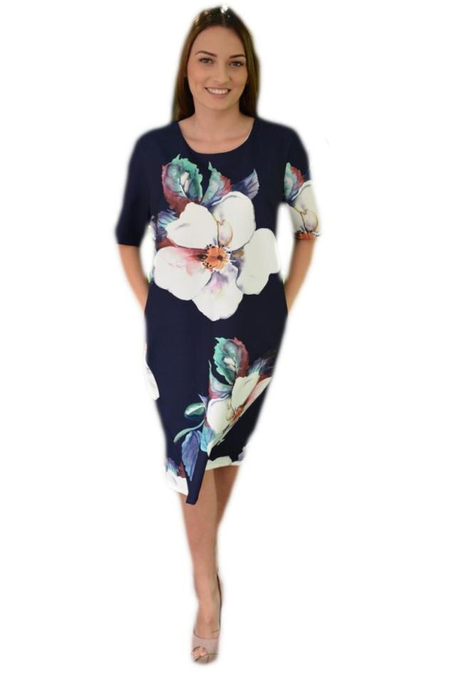 Rochie lejera de primavara-vara, imprimeu floral, D&J Exclusive, Bleu