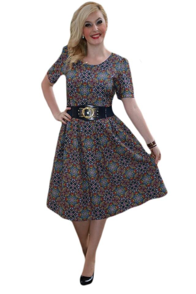 Rochie de zi, imprimeu din model abstract, D&J Exclusive, Multicolor