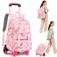 Ghiozdan Troler 2 in 1, Multifunctional cu rotile, Capacitate Mare, Rezistent la uzura, Ergonomic, Burete respirabil, Buzunare Pentru Laptop, Telefon, Apa, Pentru scoala si calatorii, Roz
