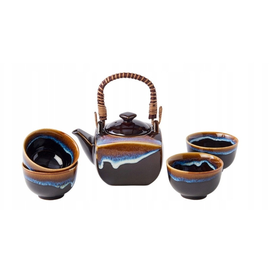 Set Ceai Japonez, Ceainic 650ml cu Sita, 4 Cesti Ceramice 180ml