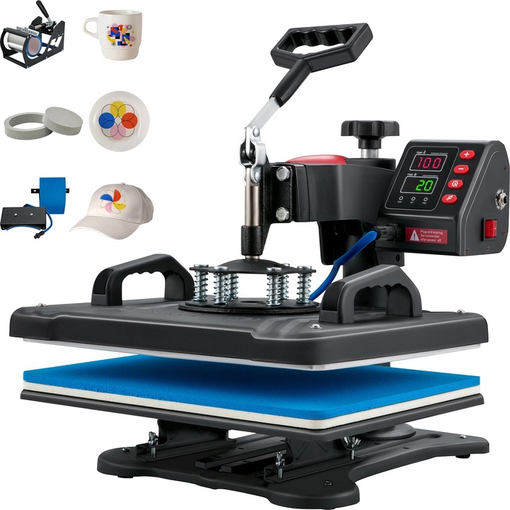 Presa termica 5‑in‑1 Corenia QRE-5022482, presa pentru sublimare 30x38 cm (12x15 inch), reglaj digital temperatura, brat swing-away 360°, negru
