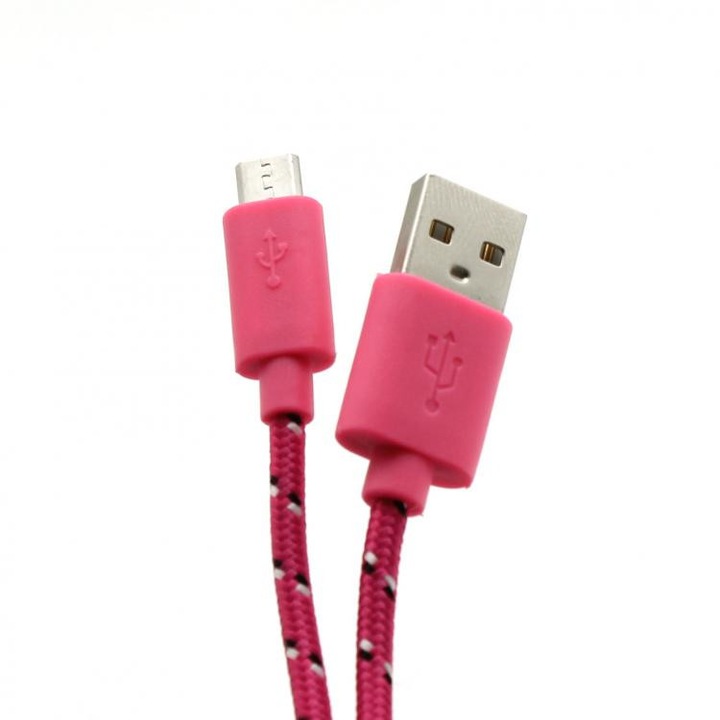 Cablu SBOX microUSB ; Transfer rate: up to 480 Mbps, Braided cable PC & Mac compatible, Length: 1m, Color: Pink