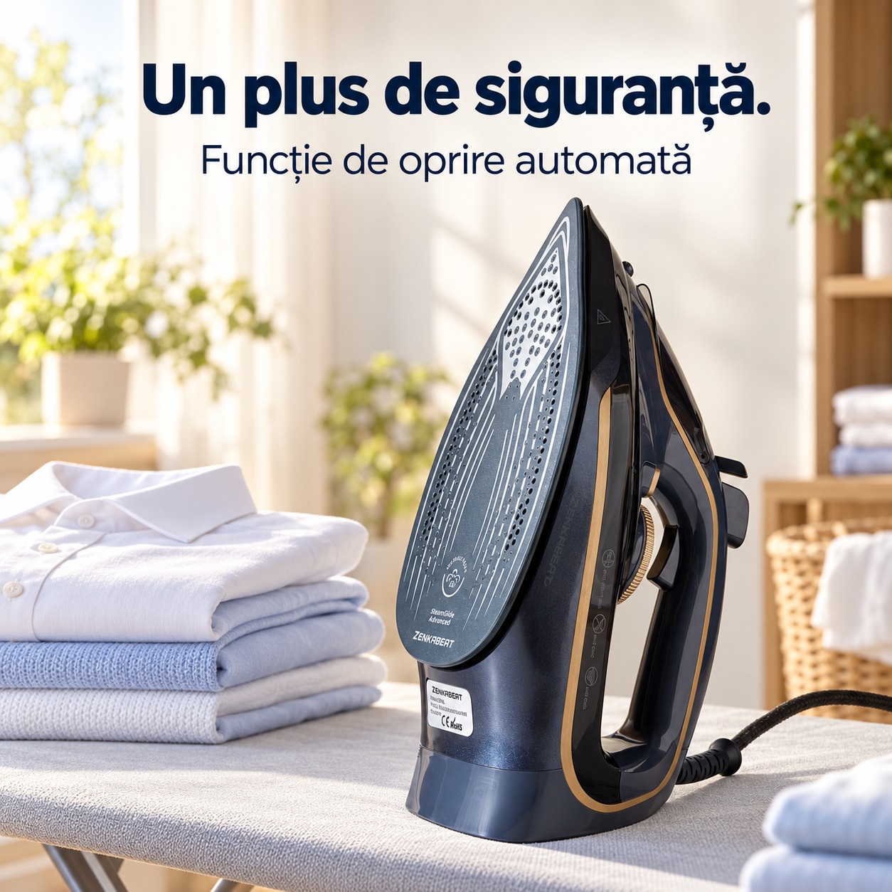 Fier de calcat cu abur Zenkabeat ST5 Pro, 3200W, Abur continuu 35-40 g/min, Jet de abur puternic, Abur vertical, Talpa ceramica, Rezervor 350 ml, Anti-calcar, Anti-picurare, Oprire automata, Auto-curatare, Gri/Albastru