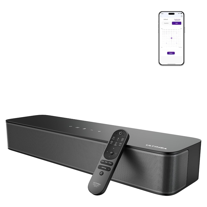 Soundbar 2.1 Corenia QRE-5023868, 132W peak, subwoofer integrat 3 inch cu BassMX, Bluetooth 5.4, AUX/optic/USB, egalizator 10-band + 121 preseturi, negru, 40 x 10,8 x 7 cm