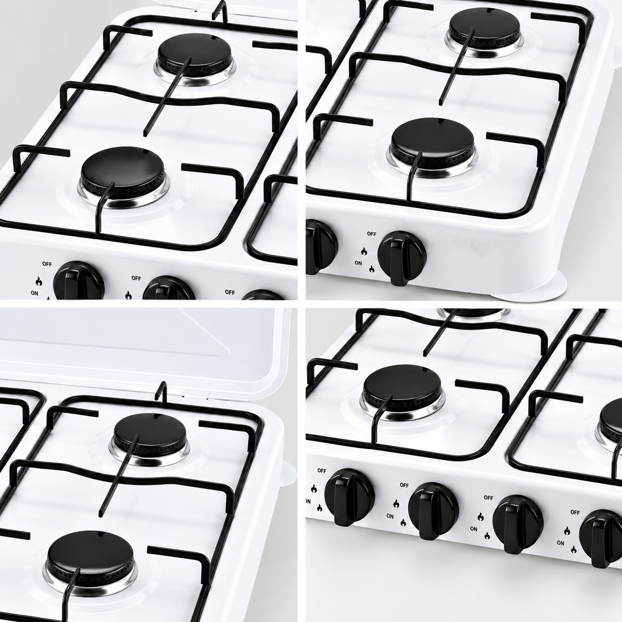 Aragaz cu 4 arzatoare, alimentare cu gaz la butelie, aprindere rapida, capac metalic rabatabil, accesorii de montaj incluse