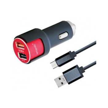 Incarcator auto Lemontti, Dual USB, 3.1A, Qualcomm 3.0, Cablu Type C inclus, Negru Incarcator auto Lemontti, Dual USB, 3.1A, Qualcomm 3.0, Cablu Type C inclus, Negru