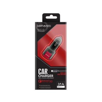 Incarcator auto Lemontti, Dual USB, 3.1A, Qualcomm 3.0, Cablu MicroUSB inclus, Negru Incarcator auto Lemontti, Dual USB, 3.1A, Qualcomm 3.0, Cablu MicroUSB inclus, Negru