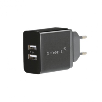 Incarcator retea Lemontti, Dual USB, 2.4 A, Negru Incarcator retea Lemontti, Dual USB, 2.4 A, Negru