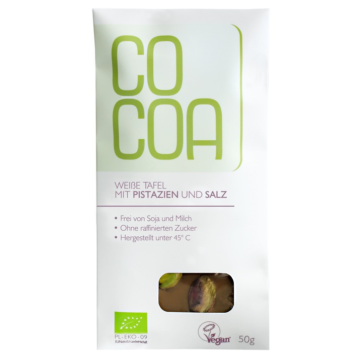 Ciocolata VEGAN bruta cu fistic si sare ECO 50 g