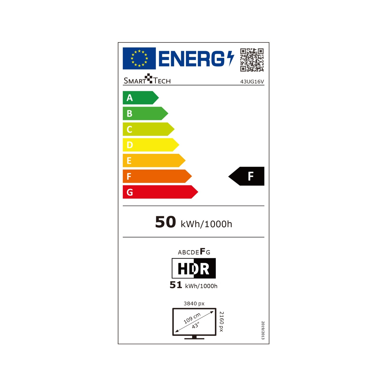 Televizor Smart Tech LED 43UG16V, 109 cm, 4K Ultra HD, Smart Google TV, Clasa F, Negru