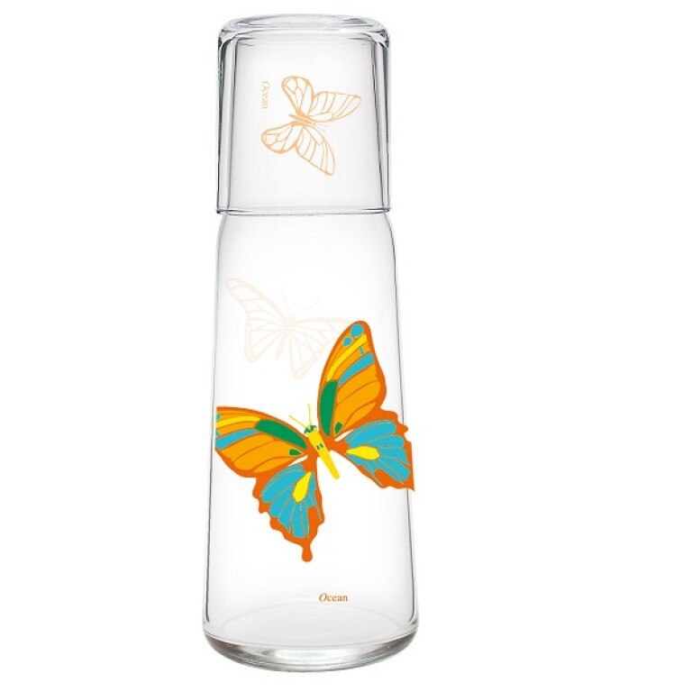 Set sticla cu cana Lock And Lock, Vivid Flora Yellow, 990 ml, Transparent/Multicolor