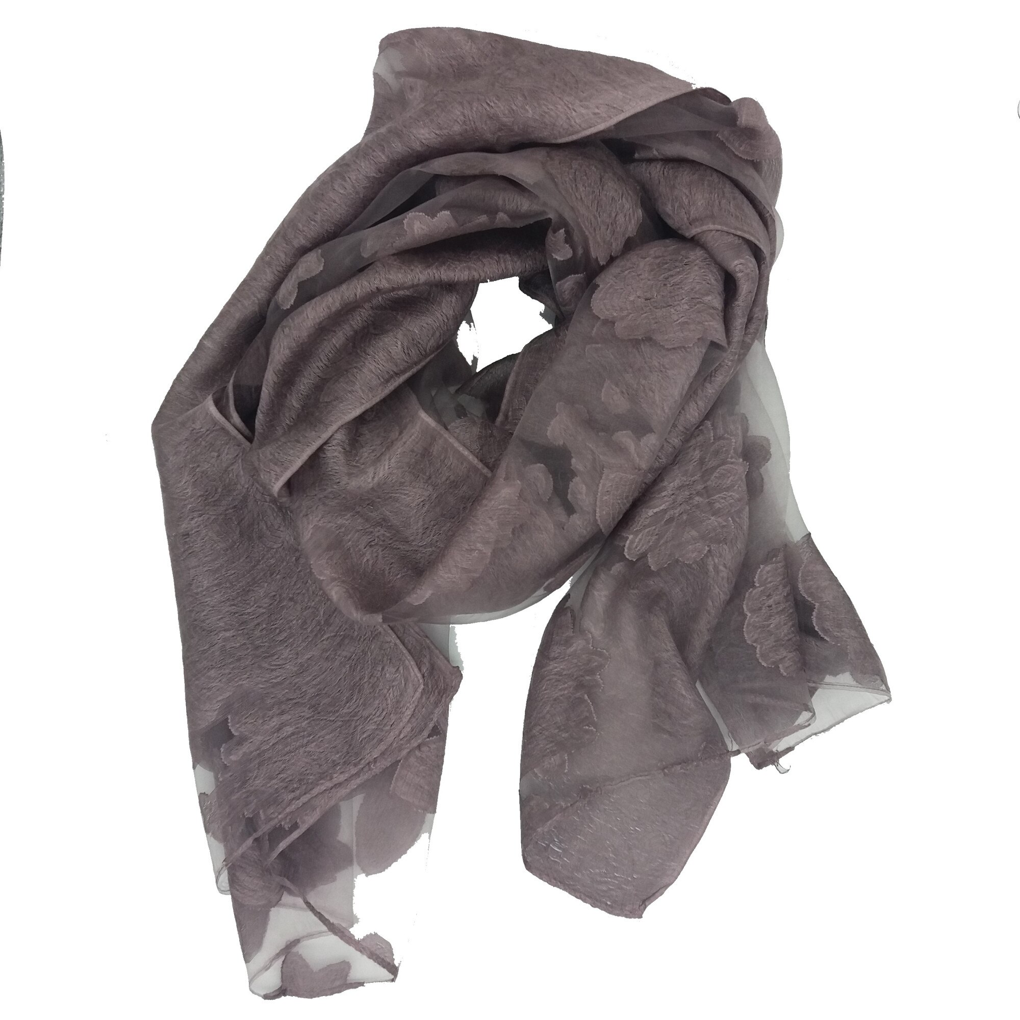 Esarfa Dama Gri inchis , model floral tip jacard, Dimensiuni: lungime 190 cm, latime 70 cm