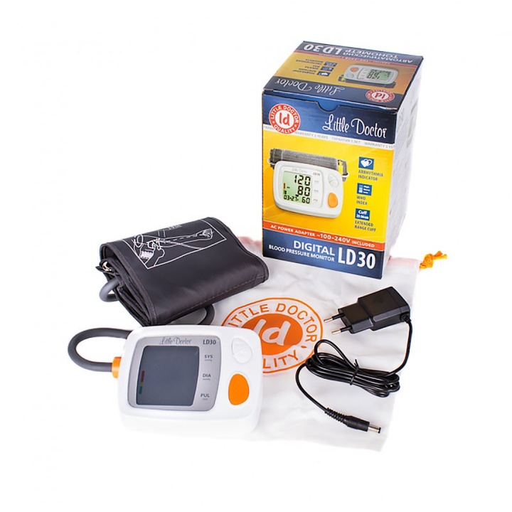 Elektronikus kar vérnyomásmérő Little Doctor LD 30, Klinikailag validált BHS, adapterrel, LCD kijelző