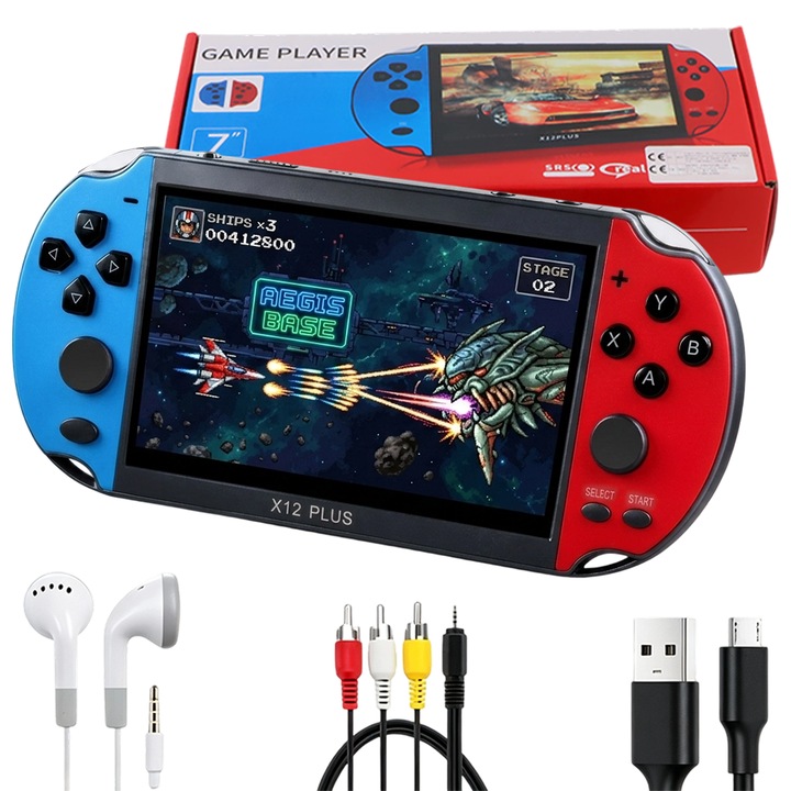 Consolă de jocuri Bedee X12plus, 7 inch, 16GB, design ergonomic, multicolor