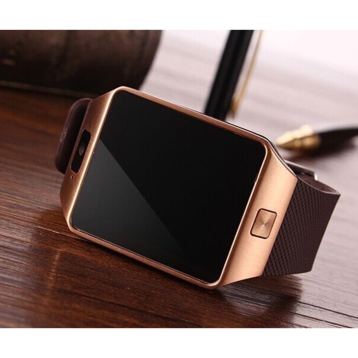 Ceas Smartwatch DZ09 Auriu Compatibil SIM si microSD
