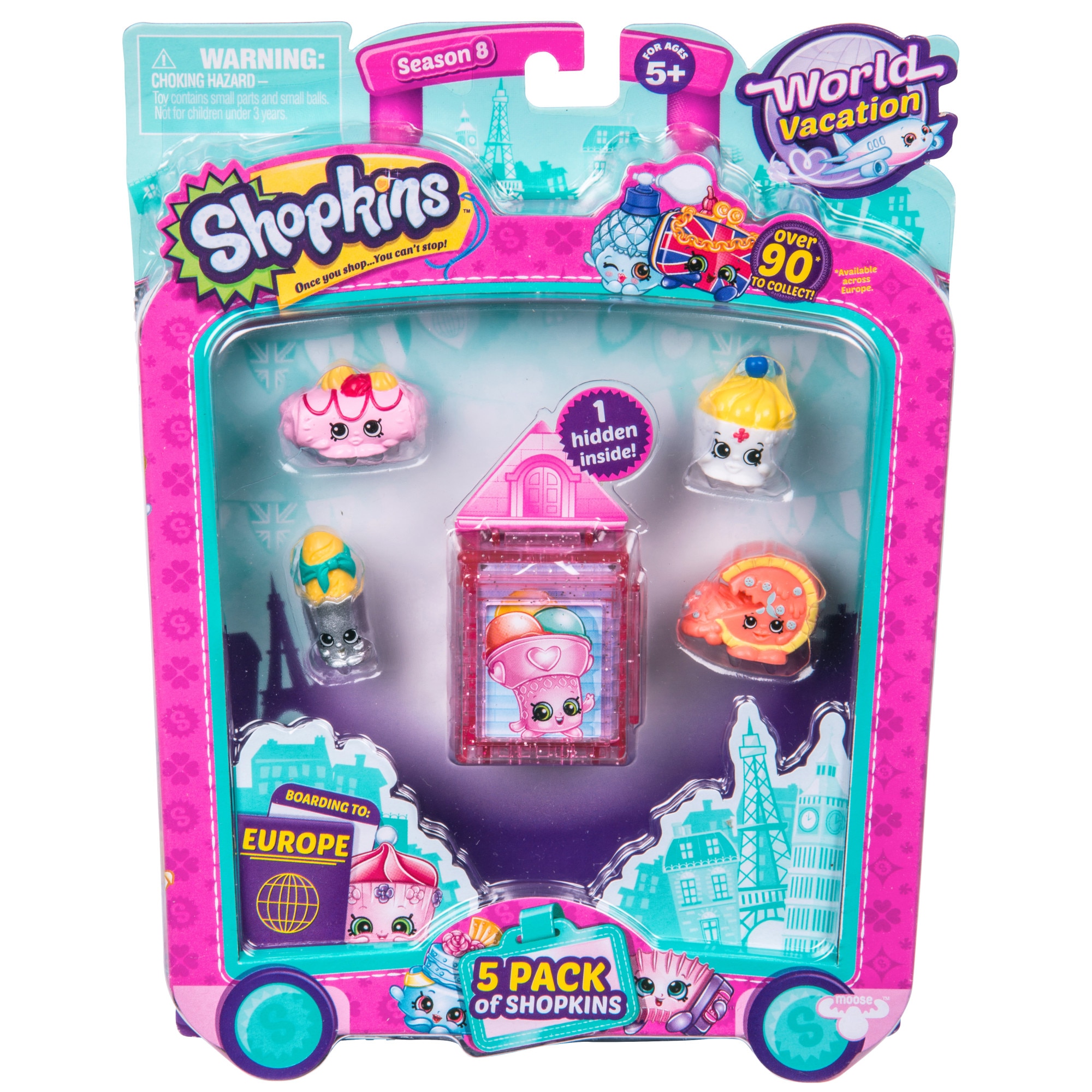 Set de joaca, Shopkins, Pachet 5 figurine, Colectia Europa Pink