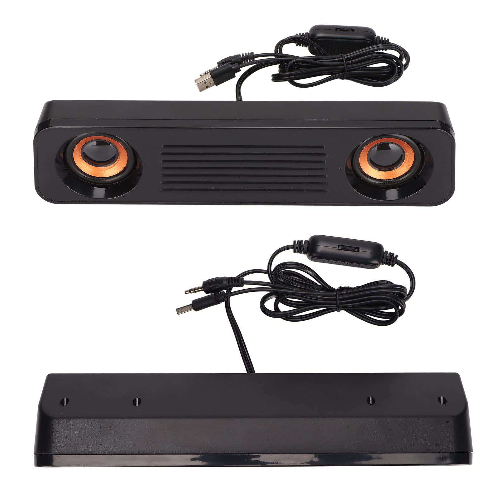 Soundbar Corenia QRE-5040396, boxa desktop compacta cu fir, USB + jack 3,5 mm, stereo Hi-Fi 2.0 cu efect 360°, negru