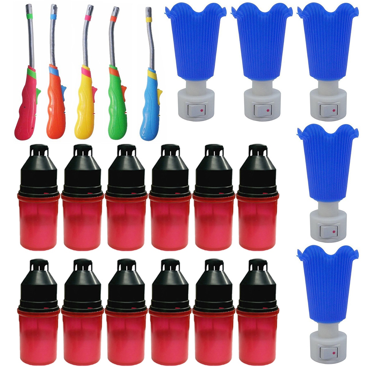 Pachet - 12 x Candela cu capac, 12.5cm + 5 x Aprinzator cu prelungitor flexibil + 5 x Lampa de veghe