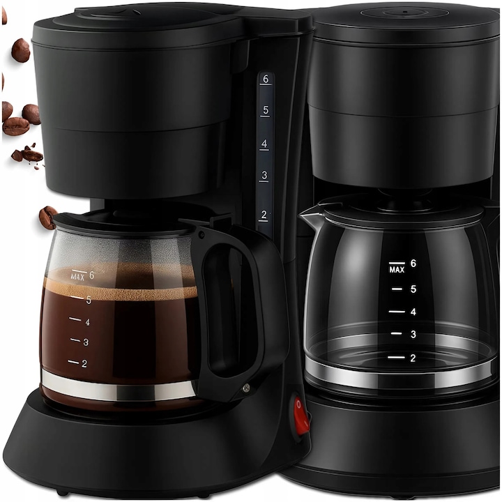 Cafetieră cu picurare, Memfis, 1200 ml, 600 W, funcție anti-picurare, negru, design compact