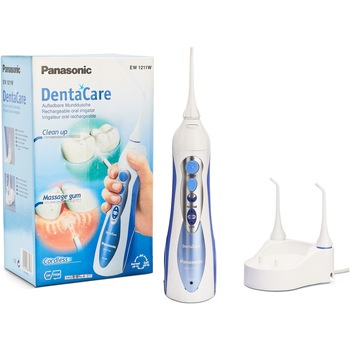 Irigator Bucal Panasonic EW1211W845, 1400 Impulsuri/min, 2 Duze inclus, Alb/Albastru Irigator Bucal Panasonic EW1211W845, 1400 Impulsuri/min, 2 Duze inclus, Alb/Albastru
