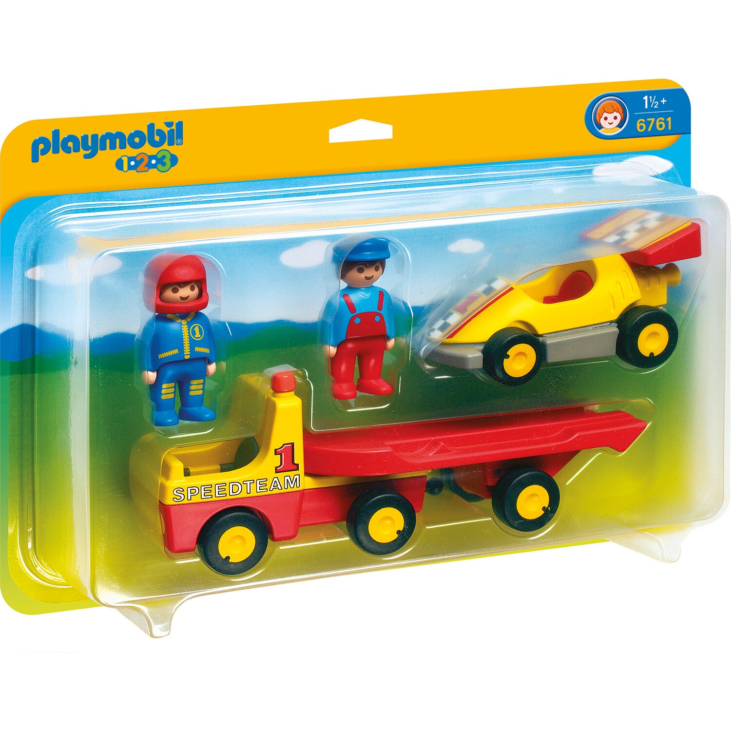 Playmobil 1.2.3 - Masina de curse cu remorca