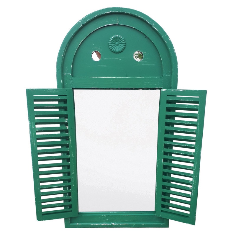 Oglinda din lemn antichizat, cu obloane, verde