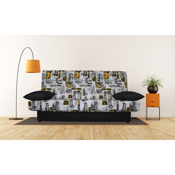 Canapea extensibila Click-Clack Best Sleep, lada depozitare, husa bumbac, Gri/Negru, 190 x 87 x 91 cm Canapea extensibila Click-Clack Best Sleep, lada depozitare, husa bumbac, Gri/Negru, 190 x 87 x 91 cm
