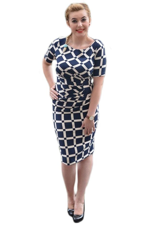 Rochie cu model fronsat pe abdomen, D&J Exclusive, Albastru marin