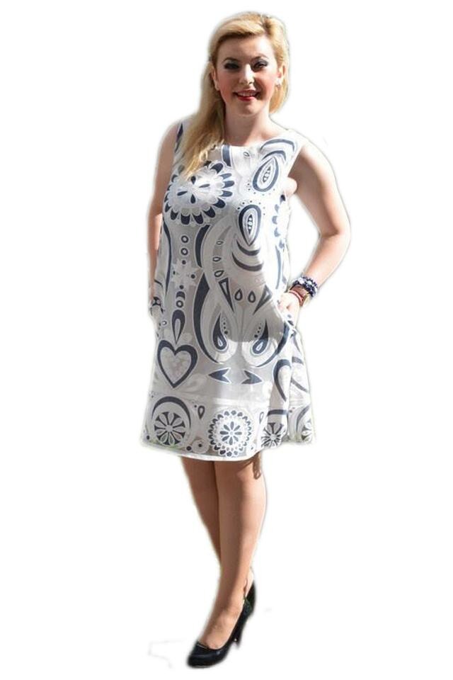 Rochie tinereasca cu buzunare, D&J Exclusive, Alb/Bleumarin