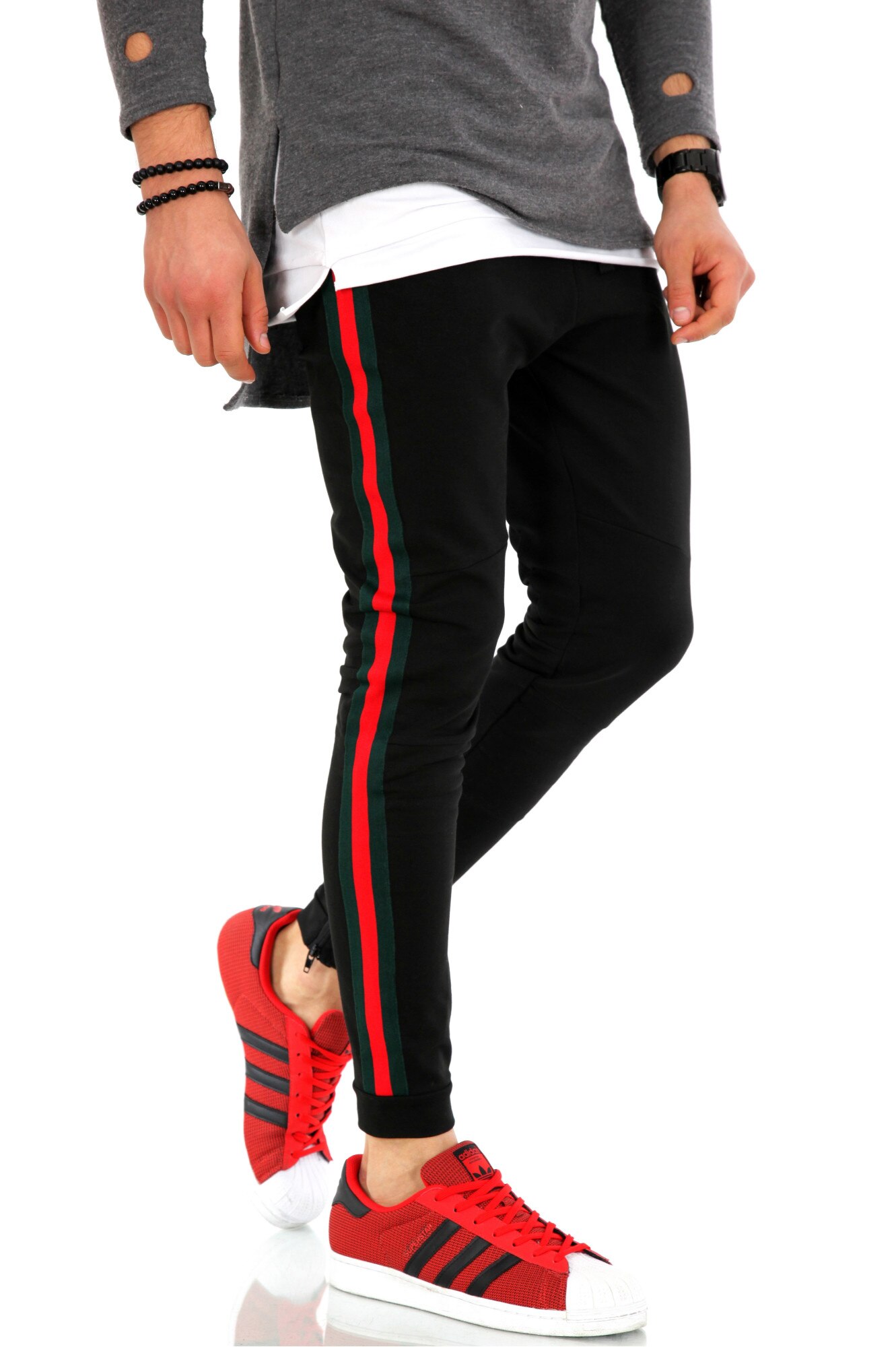 formal Insight Endure Pantaloni Premium pentru barbati, de trening, negri cu dunga rosie si  verde, casual, L - eMAG.ro