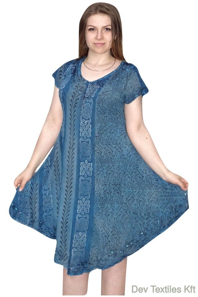 شفة مسجل مسنن  GGT- Rövid ruha Indiából borostyán kék színben keleti stílusú minta -  eMAG.hu