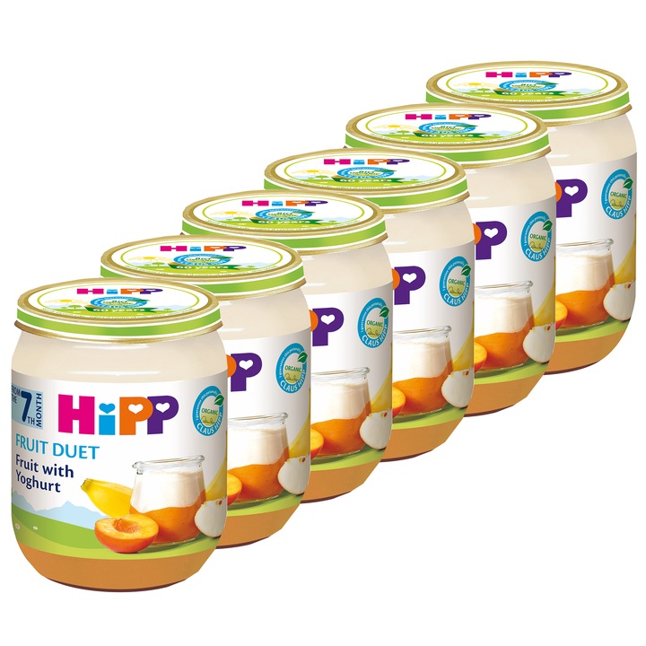Pachet Fruit-Duet HIPP Iaurt cu Fructe, 160 g, de la 7 luni, 6 buc