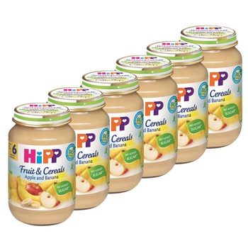 Pachet Gustare cu Fructe HIPP Fruct&Cereale, Mere si Banane, 190 g, de la 6 luni, 6 buc Pachet Gustare cu Fructe HIPP Fruct&Cereale, Mere si Banane, 190 g, de la 6 luni, 6 buc