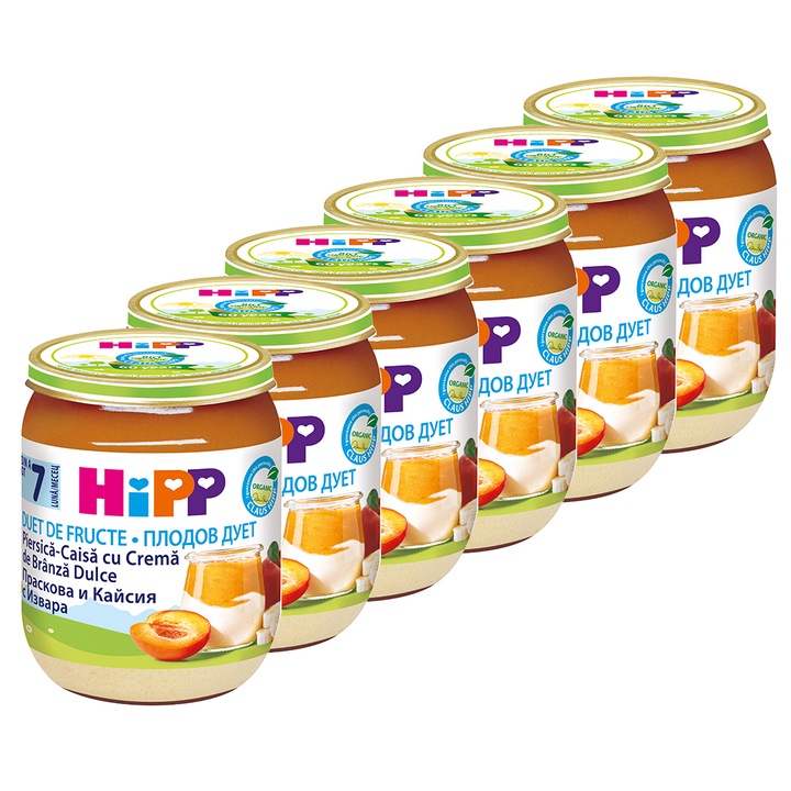 Pachet Fruit-Duet HIPP Piersica, Caisa si Crema de Branza, 160 g, de la 7 luni, 6 buc