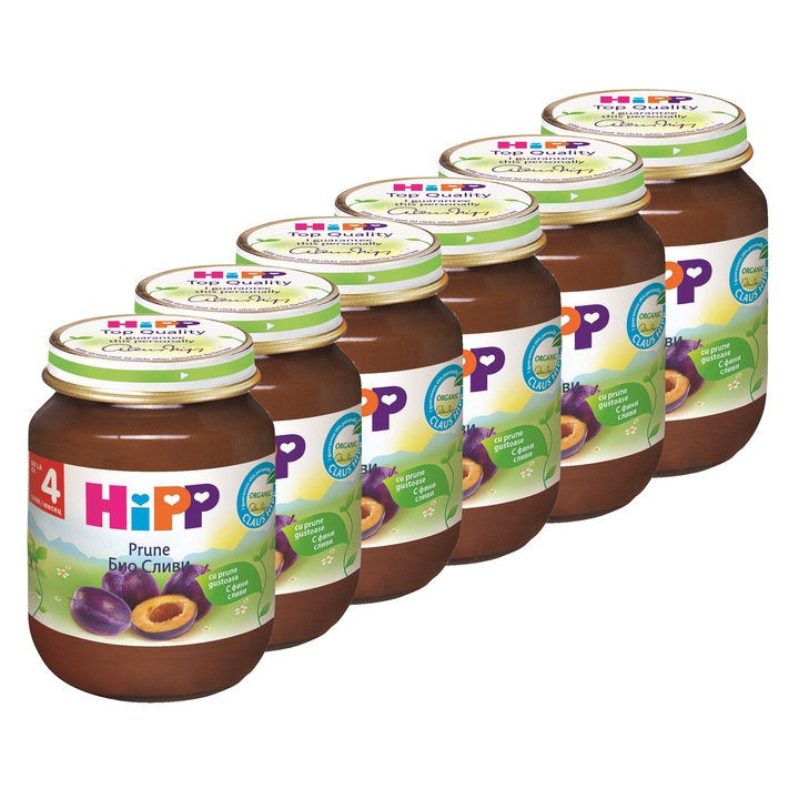 Опаковка от 6 броя плодови пюрета HIPP, Сливи, 125 гр, Над 4 месеца
