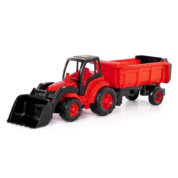 Polesie Traktor - Champion, rakodóval és pótkocsival, piros, 86x22x26 cm