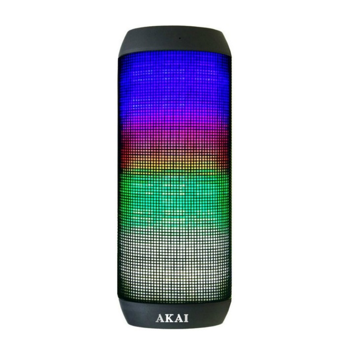 Boxa Profesionala portabila AKAI , Iluminare Multicolora LED , Conectivitate Bluetooth , AUX IN , Baterie Lithium 1000 mAh , Banda de frecventa 120 - 18000 Hz , Negru
