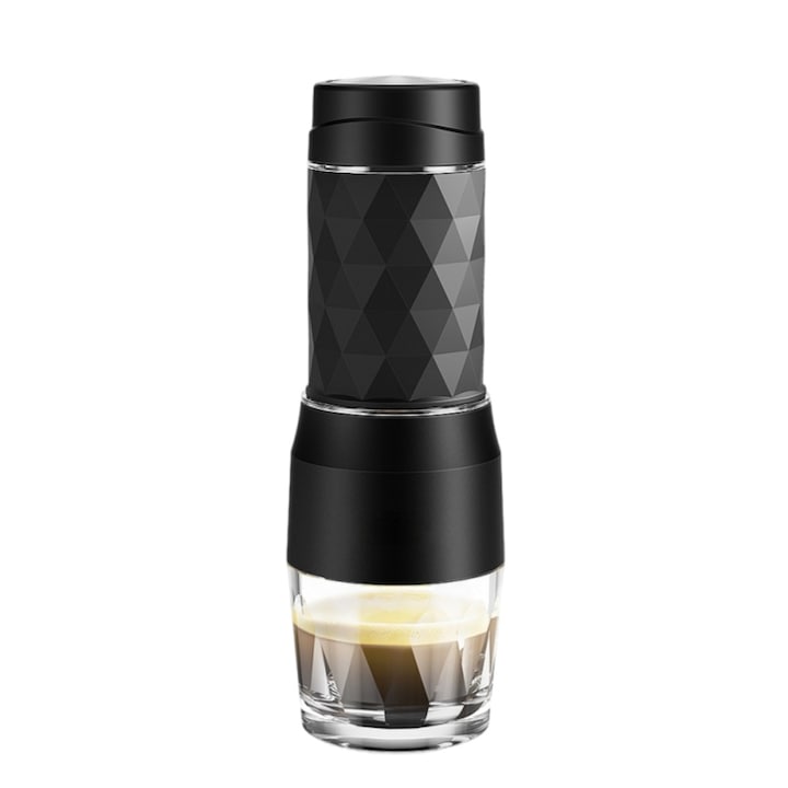 Aparat de cafea, espresso, portabil, cu capsule, cu cafea macinata, 3-in-1, ORBER, cafetiera, potrivit pentru excursii in aer liber, din plastic, 20*10*10 cm, negru