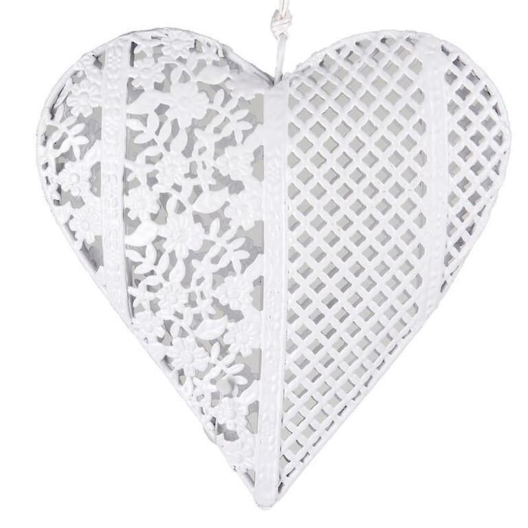 Decoratiune metalica in forma de inimioara cu agatatoare de culoare alba