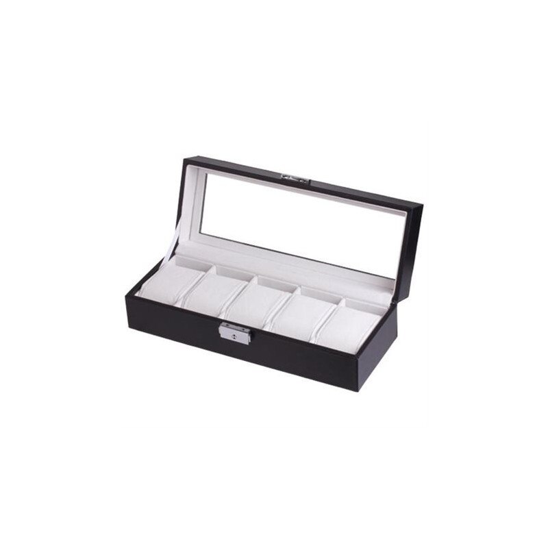 Cutie depozitare 5 ceasuri piele ecologica neagra premium