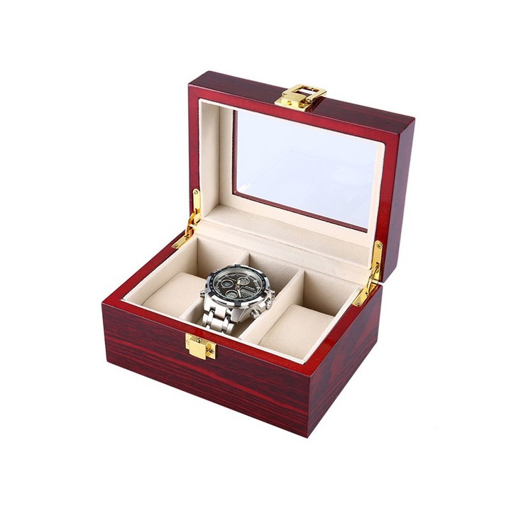 Caseta Ceasuri Cu 3 Spatii Din Lemn