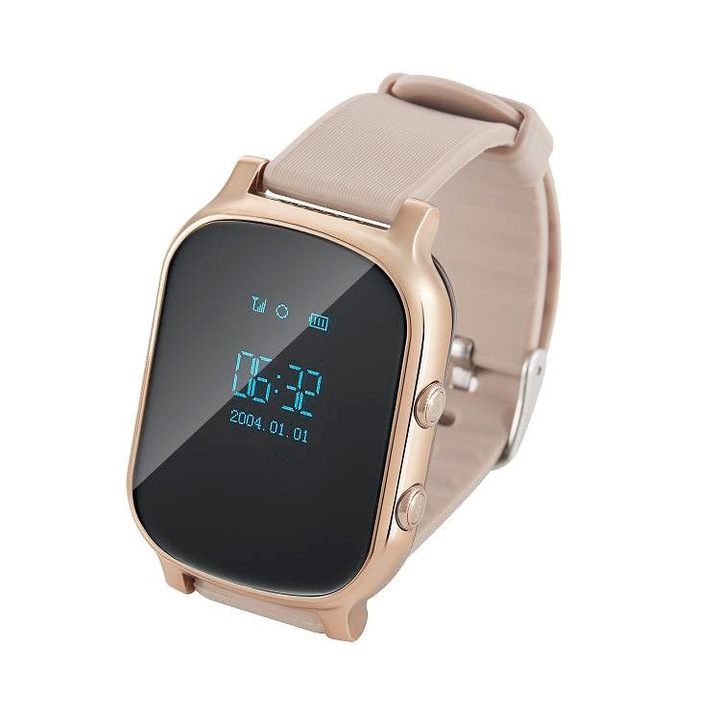 Ceas smartwatch copii Wonlex GW700, GPS, Functie telefon, SIM prepay cadou, Auriu