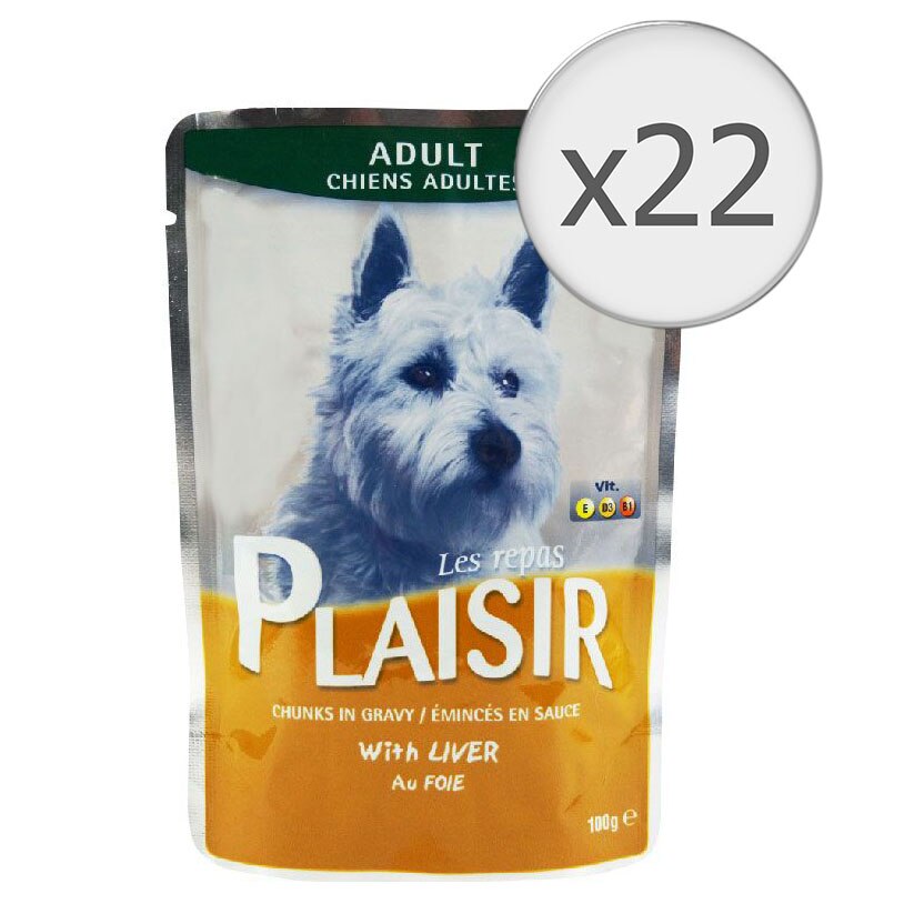 Hrana umeda pentru caini Plaisir, Ficat, 22x100g