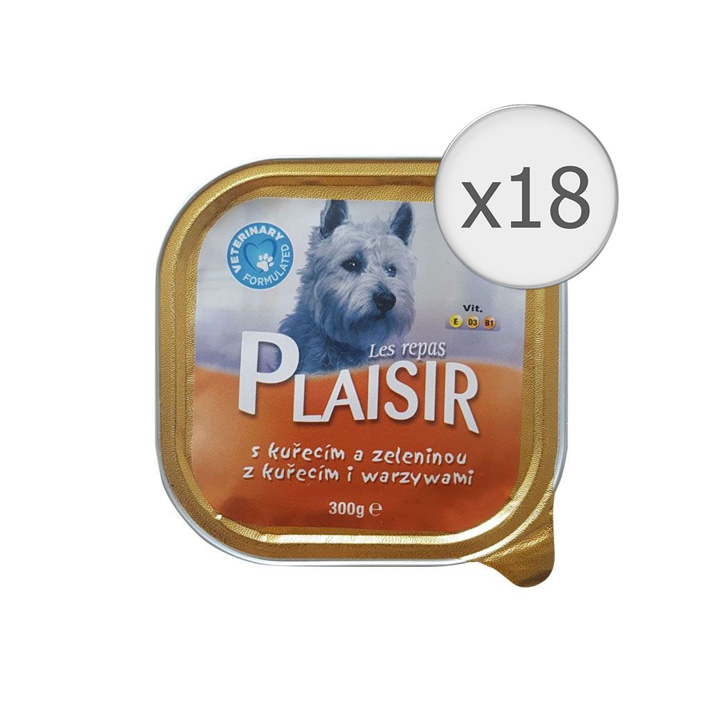 Hrana umeda pentru caini Plaisir, Pate Pui, 18x300g