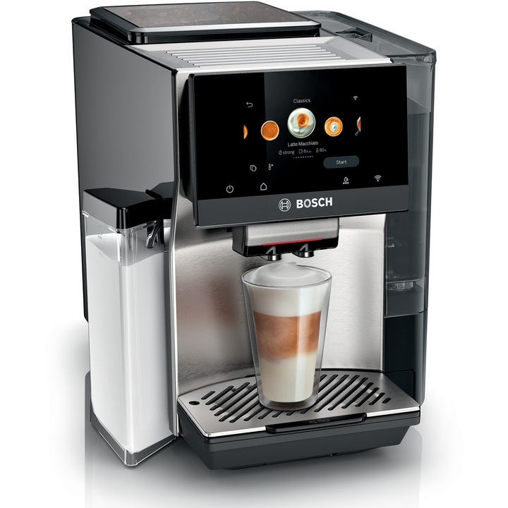 Espressor automat Bosch VeroCafe serie 8 TQE81703, 1500W, 41 de bauturi calde si reci, Functie Coffee Pot cu 6 Caffè Crema, 19 bari , rezervor apa 2,4 l, Rasnita ceramica, carafa lapte cu Milk Express, Home connect, Negru argintiu - Imaginea 1 din 2